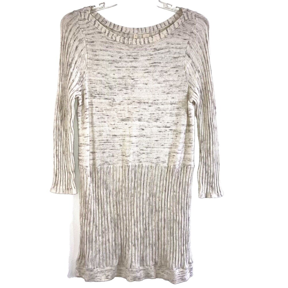 MOTH ANTHROPOLOGIE sz L Cotton Ribbed Knit Beige Neutral Relaxed Fit Dress Cream